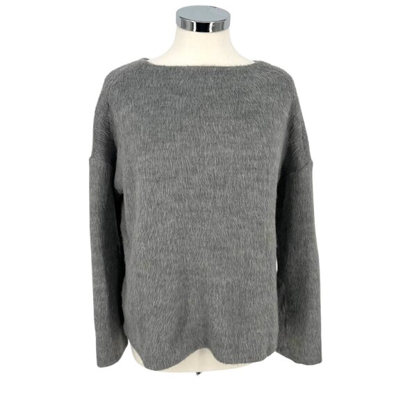 Theory Faux Fur Cozy Pullover Faux Fur Sweater Gray Size Medium - Picture 1 of 11